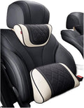 Car Headrest Neck Pillow Soft Leather Fit for Seat Back Support Lumbar Pillow Car Travel Rest Cushion Accessories(Beige Black-1 Set)