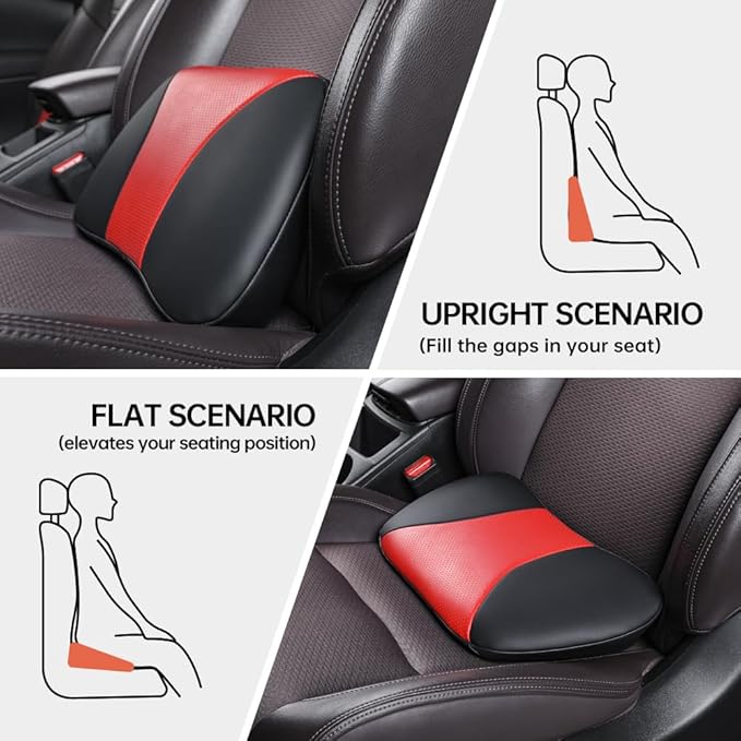 Aerovia 1p Memory Foam Lumbar Support Pillow for car Lower Back Pain Relief - Back Cushion for Driving, Chair Support for Car-Office Chair（Black&Red）