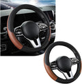Car Steering Wheel Cover, 15 Inch Leather Breathable Auto Steering Wheel Protector, Comfortable Non-Slip Vehicle Steering Wheel Covers, Universal Interior Car Accessories (Black+Coffee, AD)