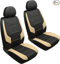 GIANT PANDA Front Car Seat Cover for Hyundai, Leather Bucket Seat Covers Custom Fit Hyundai Sonata Elantra Santa Fe Tucson Accent Kona Palisade Genesis Venue Ioniq(Beige+Black) 2-Pack