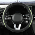 Car Steering Wheel Cover, Leather Steering Wheel Cover Green Universal 14.5-15 Inch Microfiber Leather Anti-Slip Breathable Auto Steering Wheel Covers for Men Women (Black&Green)