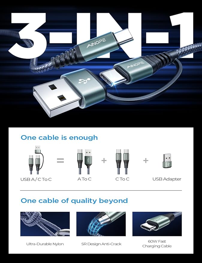 AINOPE 54W USB C Car Charger - Fast Charge, 36W PD Port, 8X Faster, Dual Device, Safety Protection, Compatible with iPhone 14, Samsung Galaxy S23, Google Pixel, iPad, AirPods