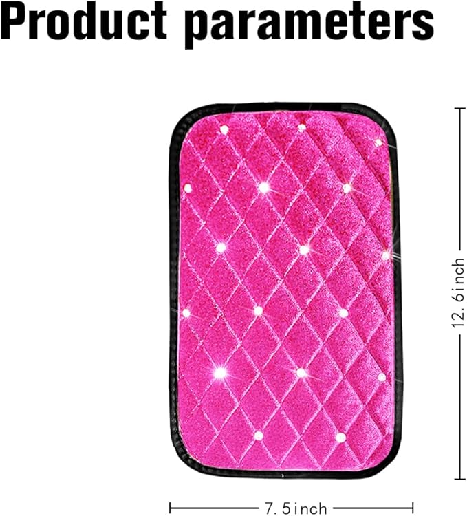 HZEL Bling Car Center Console Cover, Crystal Rhinestone Velvet Soft Vehicle Seat Armrest Box Protector Cushion, Comfortable Diamond Auto Arm Rest Mat Pad, Universal for Truck SUV Sedan (Rose Red)