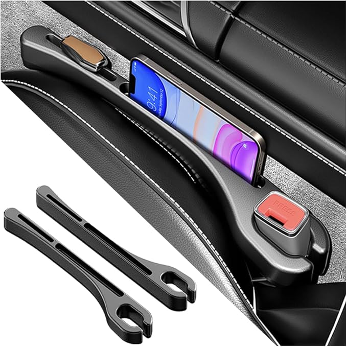 2PCS Upgrade Car Seat Gap Filler with Phone Holder,Multi-Function Car Side Seat Gap Filler for Avoiding Things Falling,Universal Car Seat Organizer Car Accessories Interior for Women/Men(Black)