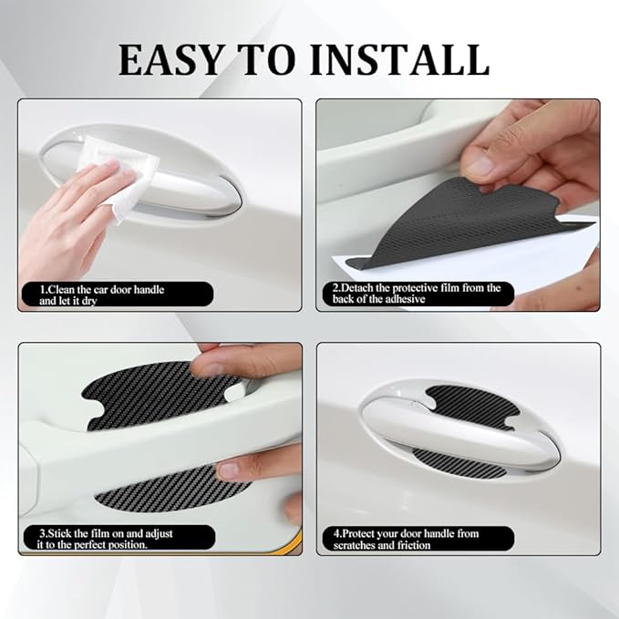 4PCS Car Door Handle Scratch Protectors, Car Door Handle Sticker, Carbon Fiber Anti-Scratches Auto Bowl Protectors, Waterproof Cup Paint Guard Protective Films for Most Vehicles (Black 4PCS)