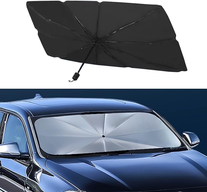 FATONESA Car Windshield Sun Shade Umbrella, Foldable UV Rays Protector & Heat Block Reflector Retractable Front Window Sun Shades Umbrella Shield (57 * 29.5inch, Large)