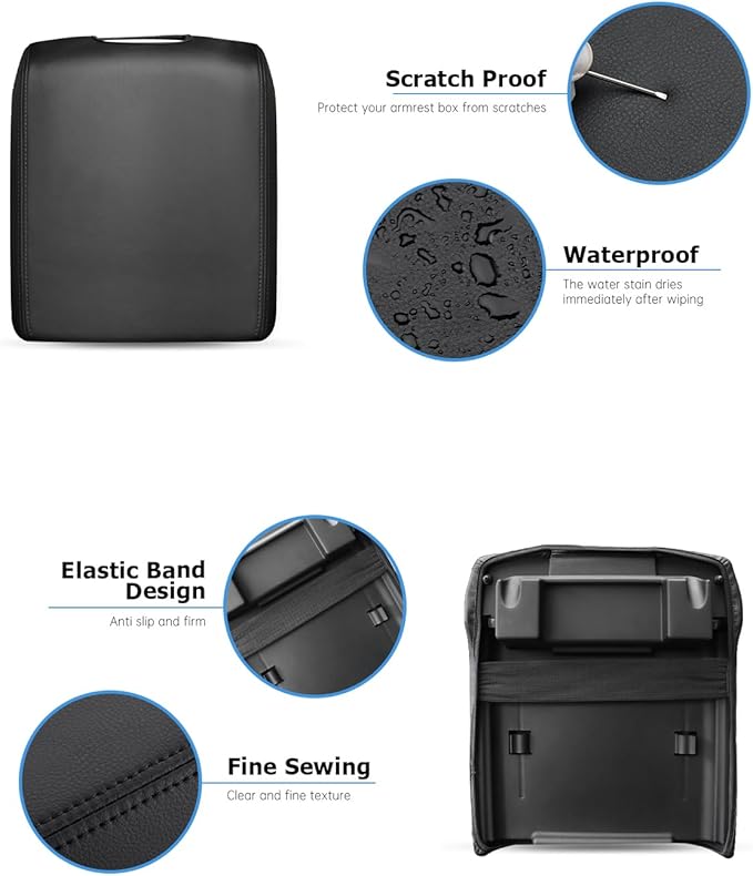 INTGET Center Console Cover for Ford F150 Accessories 2015-2020 2016 2017 2018 2019 Car Middle Lid Seat Armrest Cover Protector Elbow Cushion Pad (Black Stitches, 2015-2020)
