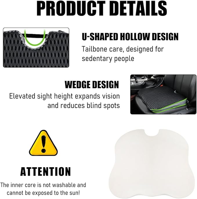 Car Seat Cushion, Soft Memory Foam Auto Cushion, Comfortable & Breathable Automotive Front Seat Buttom Cushion Pad, Universal Vehicle Truck SUV Van Car Accessories (Black, 4D)
