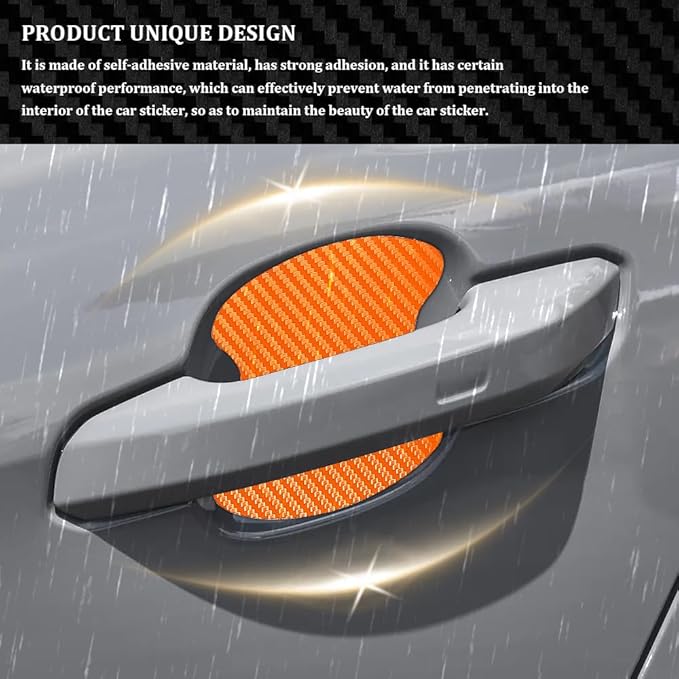 4PCS Car Door Handle Cup Scratch Protectors, Carbon Fiber Anti-Scratches Car Door Cup Protector, Universal Door Handle Protective Film, Car Door Handle Paint Cover Guard Pad for Most Car Handles