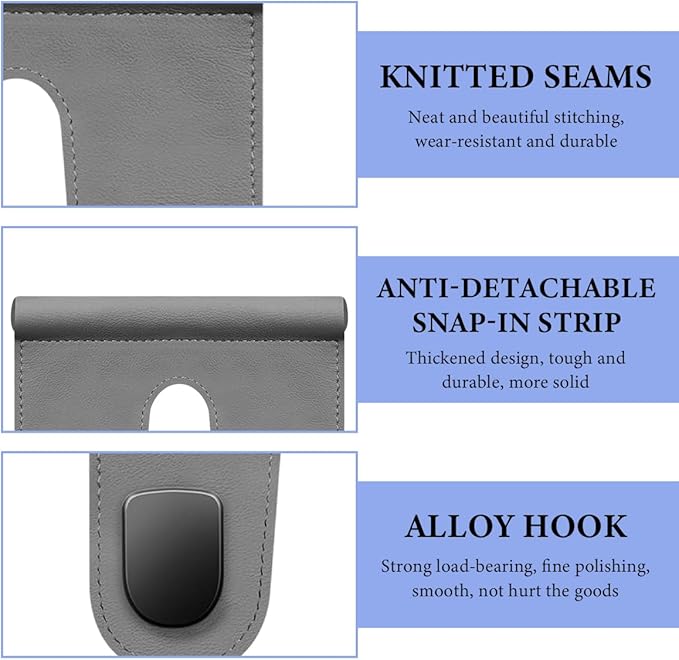 Car Co-Pilot Glovebox Hooks, Anti-Scratch Leather Hanger Auto Glove Box Front Seat Hook, Universal Vehicle Glove Box Organizer Hanger for Hanging Handbag Purse Umbrella (Gray, Double Hooks)