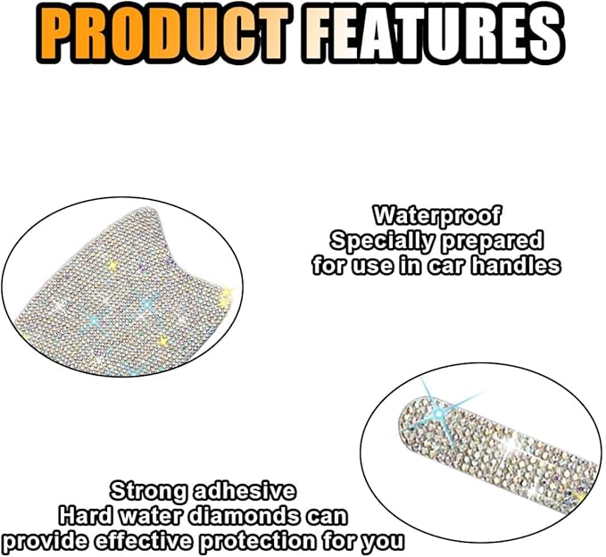 10PCS Bling Car Door Handle Anti-Scratch Sticker, Universal Car Doors Handles Protective Cover, Shiny Rhinestone Auto Decor Accessories for Women (Colourful)