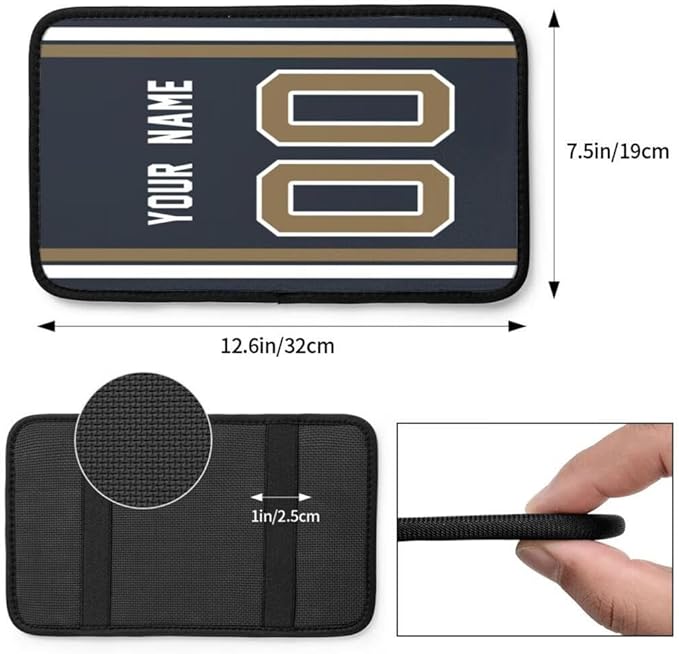 Custom Car Armrest Cover,Add Personalized Name and Number As Gifts for Loyal Football Fans,American Football Auto Center Console Pad Car handrail Box Cushion,Fit for Most Car Seat Box Cover Protector