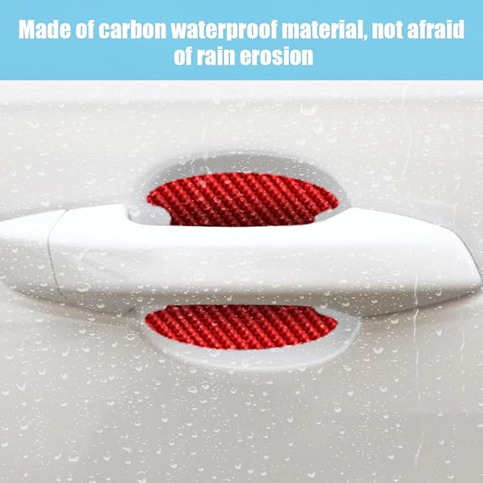 4PCS Car Door Handle Cup Scratch Protectors, Carbon Fiber Car Door Handle Bowl Sticker, Universal Auto Doors Handles Cup Paint Guard Cover Protective Film for Cars (Red-4PCS)