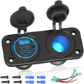 Upgraded 78W 3 Port 12V 24V USB Outlet Cigarette Lighter Socket Panel, Dual 30W PD and QC3.0 Multi Port Cylinder Charger with Button Switch and 150W Lighted Socket 2 in 1 DIY Kit for Car Boat RV, etc.