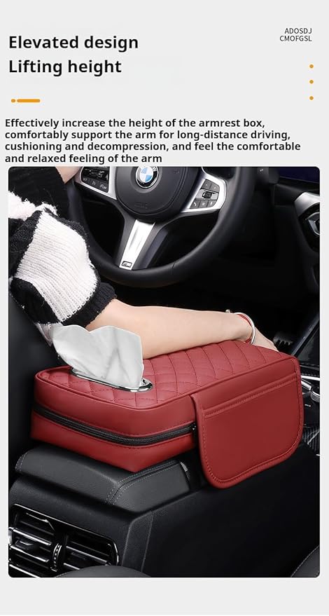 Center Console Cover Arm Rest Cushion Leather Car Armrest Box Pad with Pocket and Tissue Box Auto Armrest Cover for Sedan Vehicle (Coffee)