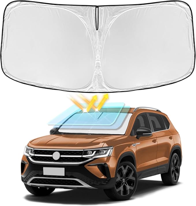 for Volkswagen VW Taos 2022-2025 2026 Windshield Sun Shade - 4 Layers Car Sunshades for Front Windows Shade Cover Custom Fit VW Taos Sun Visor 240T Retractable Shade Blocks UV Rays Car Accessories