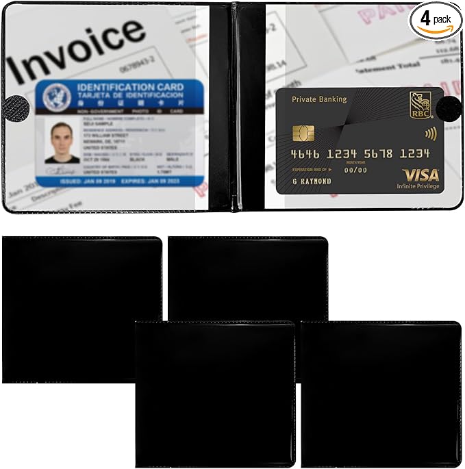 Ziciner 4PCS Car Registration and Insurance Holder, 5.2"× 4.7" Premium Auto Glove Box Organizer with Closure, Essential Vehicle Document Holder for Card, Driver License (Black)
