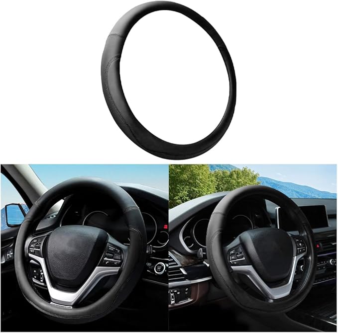 Mandark Car Steering Wheel Cover, Elastic Stretch Breathable Anti-Slip Microfiber Leather Auto Steering Wheel Protector, Soft Vehicle Interior Decor Accessories, Universal for RV, SUV, Truck (Black)