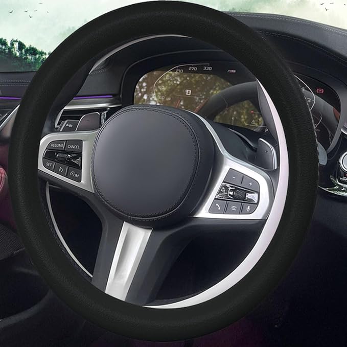 Car Steering Wheel Cover, Soft Odorless Silicone Steering Wheel Protector, Anti-Slip Auto Steering Wheel Cover Universal Fit 14 Inch, Vehicle Interior Accessories for Cars SUVs Trucks (Black)
