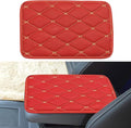 Leather Center Console Cover for Cars, Waterproof Arm Rest Box Protective Cover Car Center Console Cushion Pad, Universal Middle Console Armrest Pad Cover for Most Vehicles (Red/Beige)