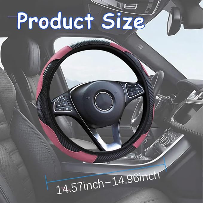 Car Steering Wheel Cover, 15 Inch Carbon Steering Wheel Cover, Breathable Anti-Slip Steering Wheels Accessories for Men Women, Car Interior Accessories for Most Cars