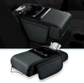 Car arm Rest Cover Pad (Upgraded Type-C), 5-in-1 Center Console Cover with Cup Holder, Tissue Box Slot, Mobile Phone Storage Slot, Suitable for Most Car Console Organizer , 13.8''x7.1''x3.0'', (Black)