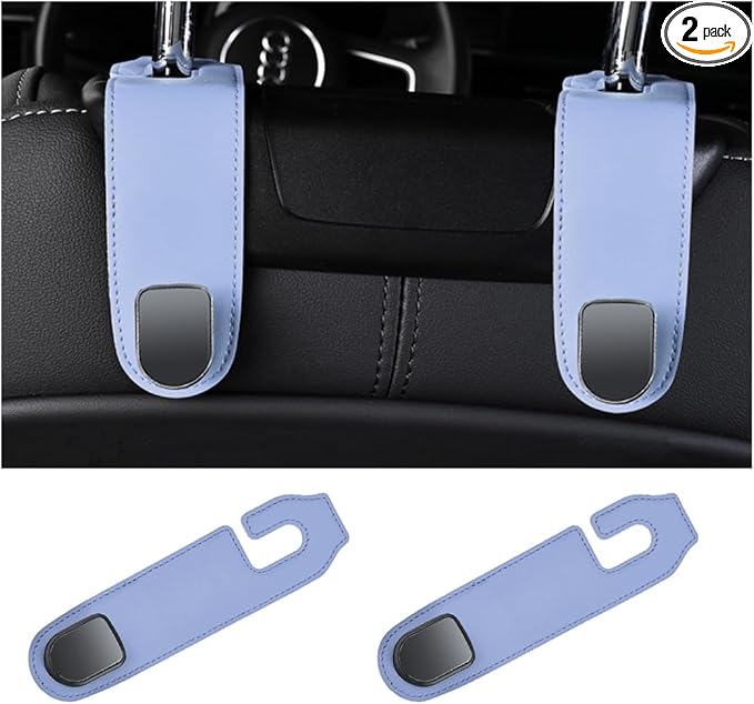 2PCS Car Headrest Hook, Leather Automotive Back Seat Hanger Holder Hooks Storage Organizer for Purse Drink Grocery Bag Coat Handbag, Vehicle Organization Accessories, Universal Fit（Gray）