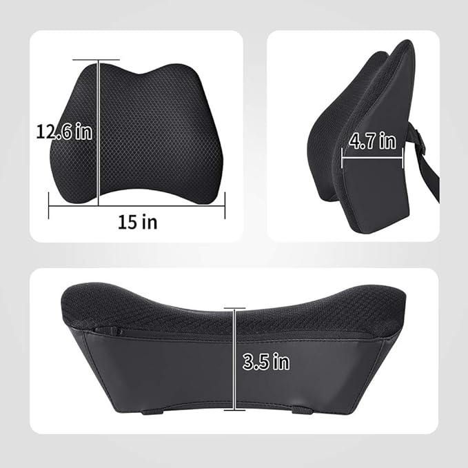 Memory Foam Lumbar Support Pillow for Car - Back Support for Car Seat (Black)