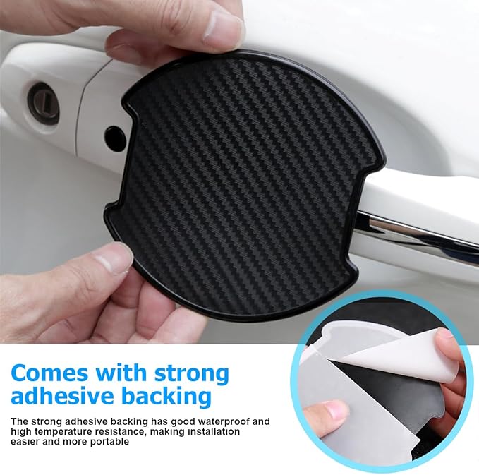 Mandark Car Door Handle Cup Scratch Protector, 4PCS 3D TPU Carbon Fiber Vehicle Door Bowl Sticker, Automotive Handle Paint Protective Film Cover, Universal Fit (Golden, Small)