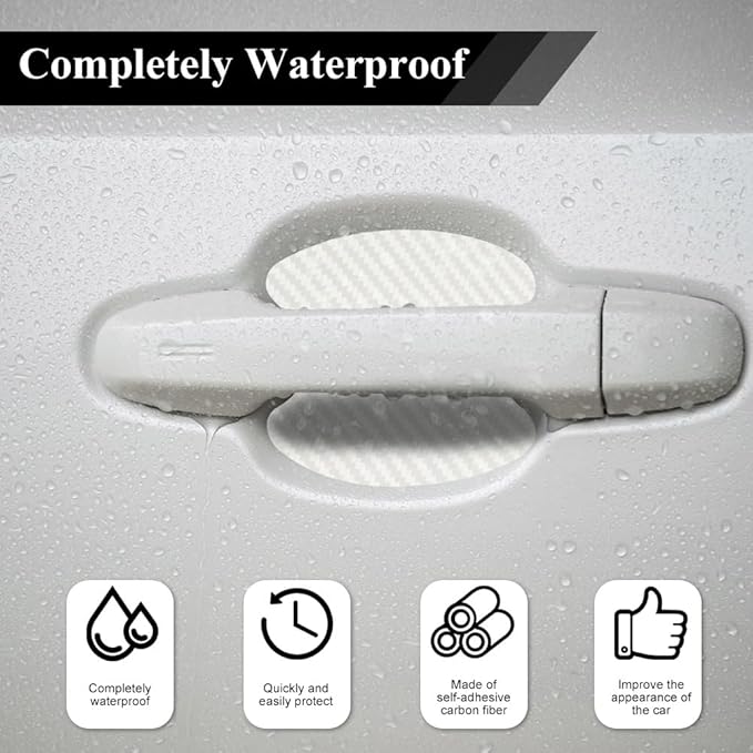 8PCS Car Door Handle Cup Scratch Protector, Car Door Handle Sticker, Scratch Auto Door Protective Film, Car Accessories Car Door Handle Protective Films Universal for Cars (White, 8PCS)