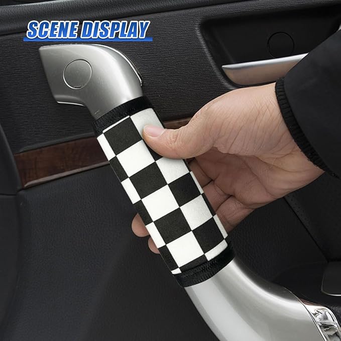 Car Inside Door Handle Protector, Soft Plush Car Inner Front Rear Door Pull Handle Cover, Universal Anti-Scratch Vehicle Interior Grip Gloves Decoration Accessories for Women Men (BL&WH-4PCS)