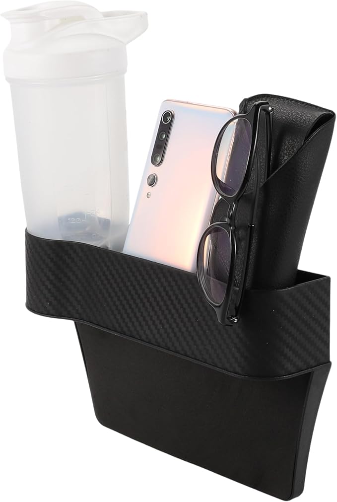 Motoforti Universal Car Seat Storage Box Front Seat Gap Filler Car Seat Gap Organizer Car Storage Accessories, Left Side, Carbon Fiber Pattern, Black
