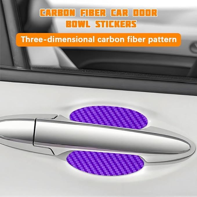 Car Door Handle Cup Protector, 4PCS Carbon Fiber Anti-Scratch Vehicle Door Handle Bowl Sticker, Self-Adhesive Automotive Paint Protective Film, Universal for SUV RV Truck (Purple)