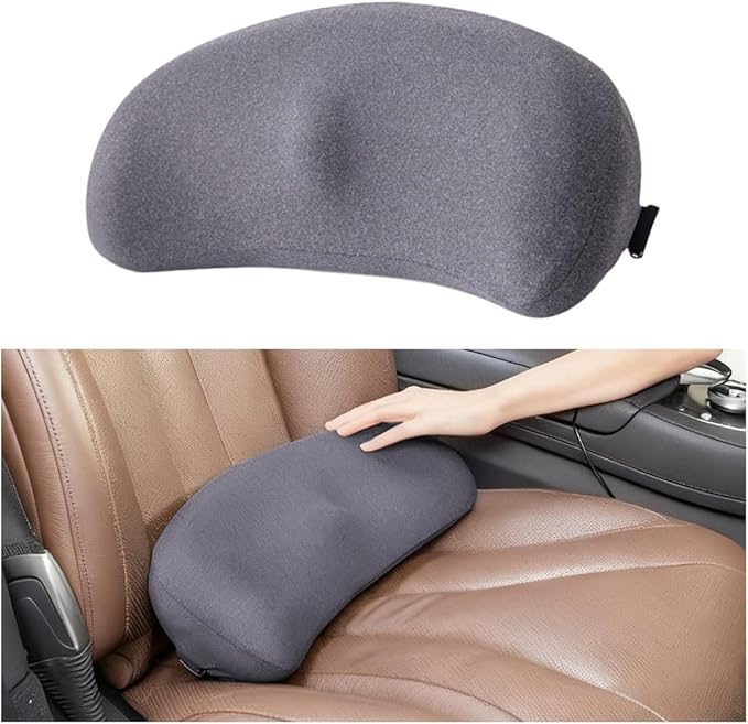 Car Lumbar Support Pillow, Memory Foam Comfortable Vehicle Seat Cushion for Driving, Sciatica Tailbone Pain Relief Driver Seat Pad, Universal Automotive Accessories (Grey)