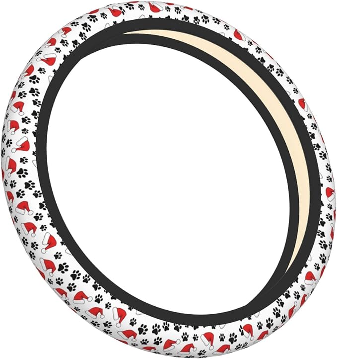 Elastic Steering Wheel Cover, Christmas Cat Paw Prints Universal 15 Inch Non-Slip Breathable Steering Wheel Protector, Car Accessories Fit Auto, Suvs, Truck, Sedans
