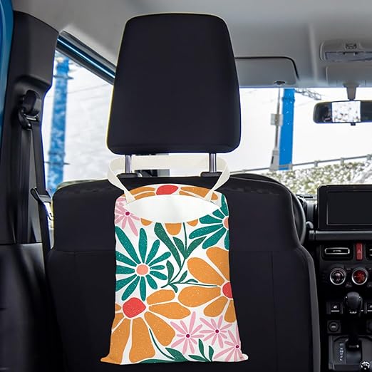 Pykfrhh Flower Car Trash Can, Car Trash Bag Hanging, Waterproof Cars Back Seat Hanging Organizer and Storage Trash Bags for Vehicle Travelling Camping
