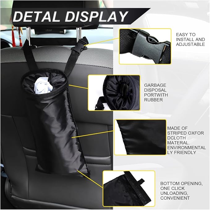 Car Trash Bag, Hanging Car Garbage Can with Elastic Opening, Portable Waterproof Collapsible Trash Can for Back Seat, Automotive Storage Organizer for Home, Outdoor (2PCS)