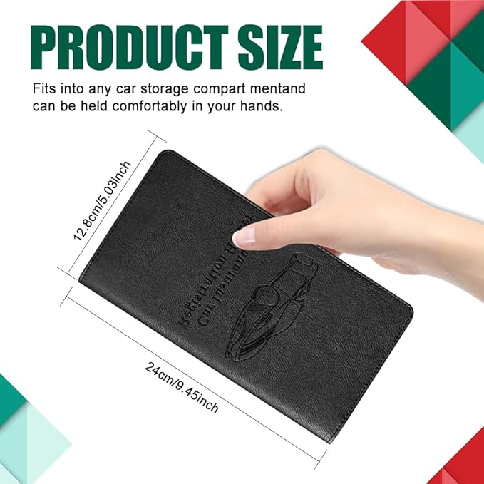 Vehicle Glove Box Car Organizer, Car Registration and Insurance Holder, Insurance Card Holder for Cars, Leather Card Holder Interior Auto Accessories for Women (Black/Large)