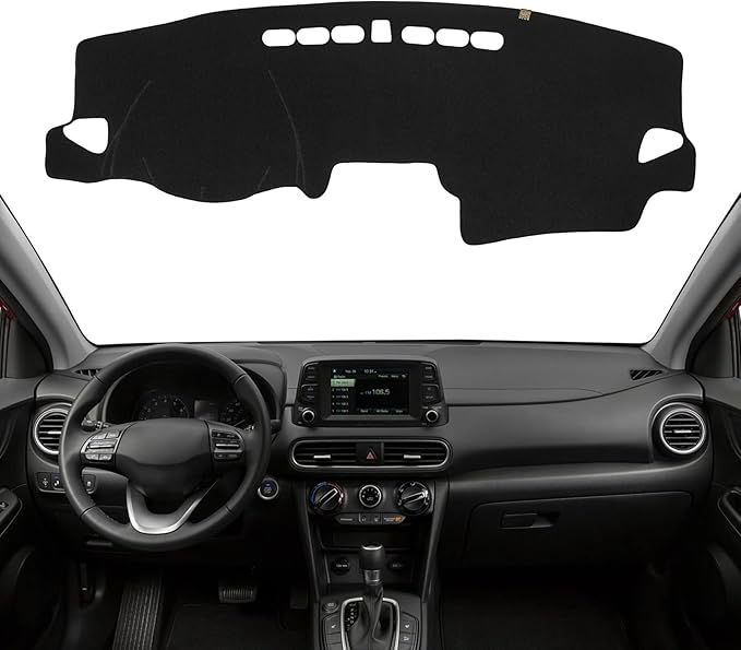 KEYOOG Dashboard Cover Dash Mat Fit for Hy-undai Kona 2023-2018 (Without HUD Models),Car Dash Board Mat Anti-Glare Carpet,Non-Slip Pad Sunshield Protector (Black)