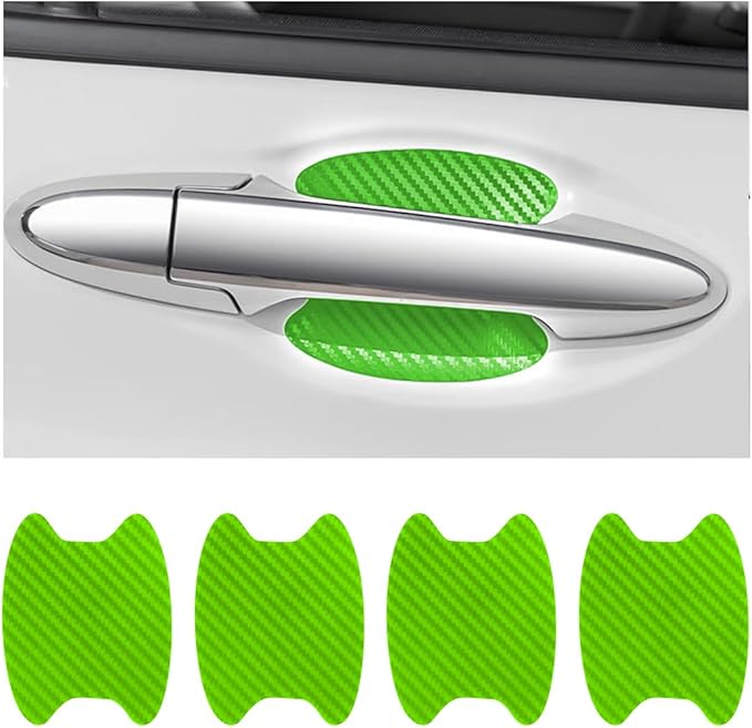 Blilo 4PCS Universal Carbon Fiber Door Handle Protector Stickers, Green, Carbon Fiber Texture, Anti-Scratch, Easy to Install