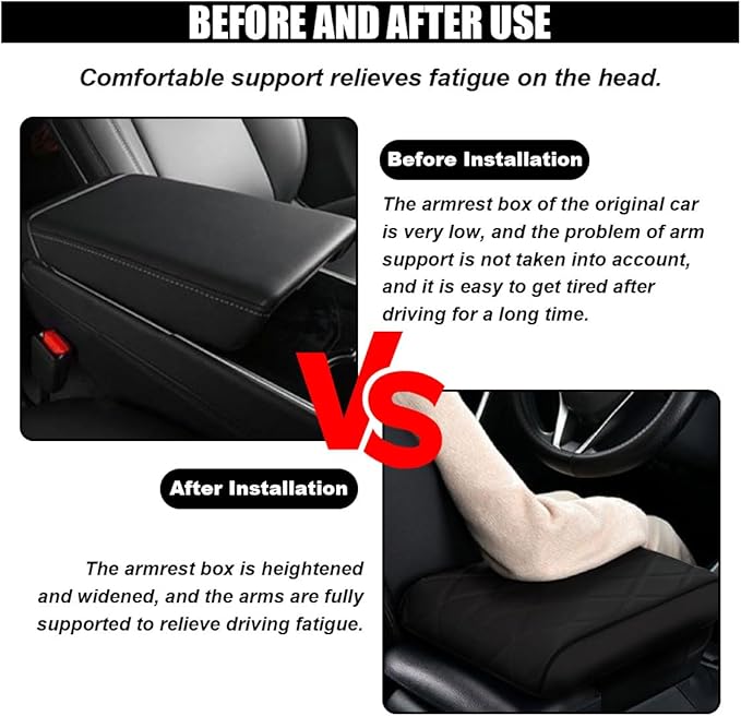 Car Center Console Cover Pad, Leather Auto Console Arm Rest Cover, Waterproof Car Armrest Seat Box Cushion Protector, Memory Foam Armrest Pillow for Most Cars