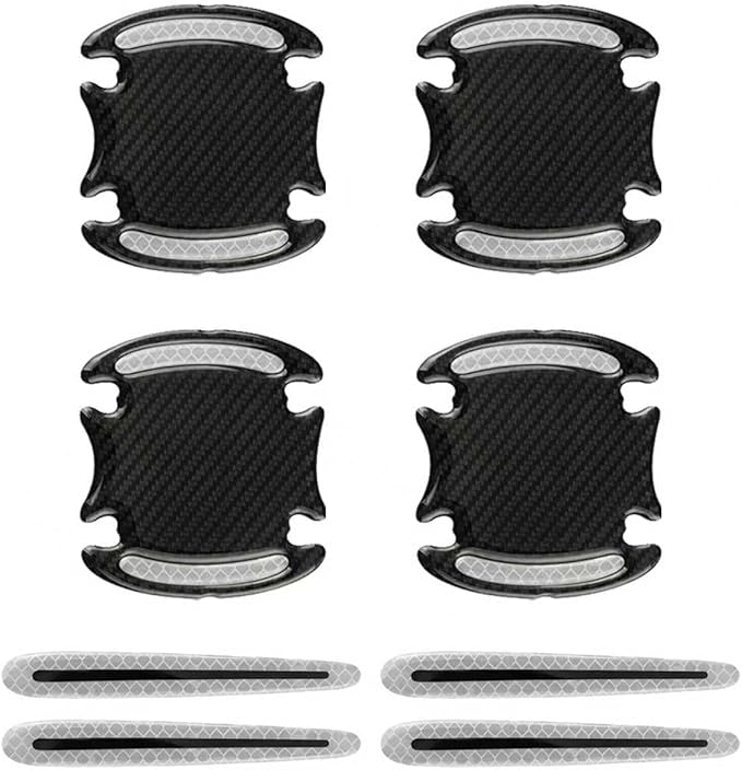 8PCS Car Door Handle Scratch Protectors, 3D Carbon Fiber Door Handle Bowl Cover Guards for Vehicles, Reflective Automotive Doors Handles Cup Accessories Paint Protective Film Sticker(Silver)