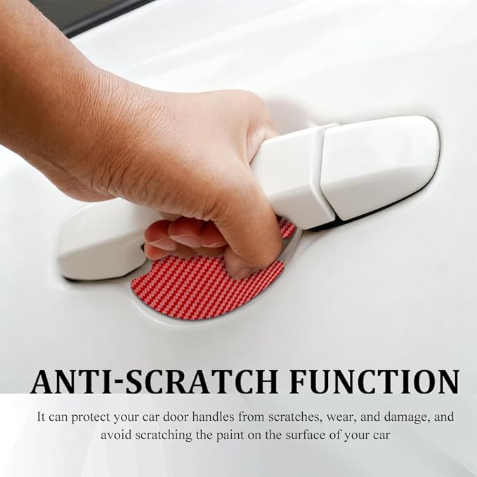 8PCS Car Door Handle Scratch Protectors, Car Door Handle Sticker, Carbon Fiber Anti-Scratches Auto Bowl Protectors, Waterproof Cup Paint Guard Protective Films for Most Vehicles (Red 8PCS)