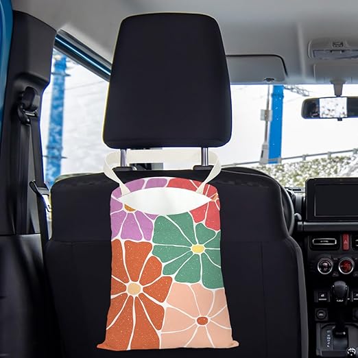Pykfrhh Retro Flower Car Trash Can, Car Trash Bag Hanging, Waterproof Cars Back Seat Hanging Organizer and Storage Trash Bags for Vehicle Travelling Camping