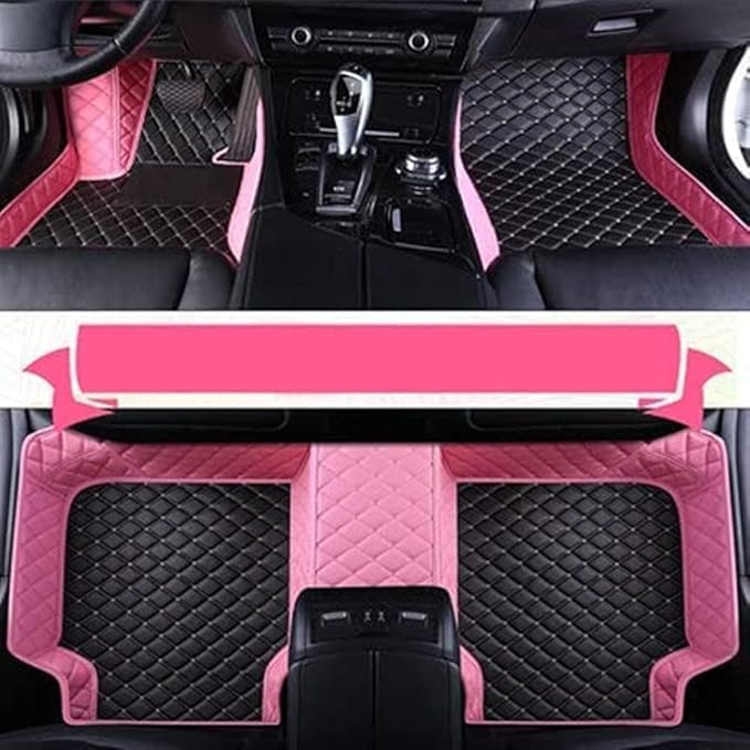 Custom Fit Car Floor Mats for Most Cars, SUVs, Trucks - Waterproof PU Leather All-Weather Floor Liners - Durable Anti-Slip Interior Car Accessories to Protect Vehicle Floors (Pink+Black Beige)