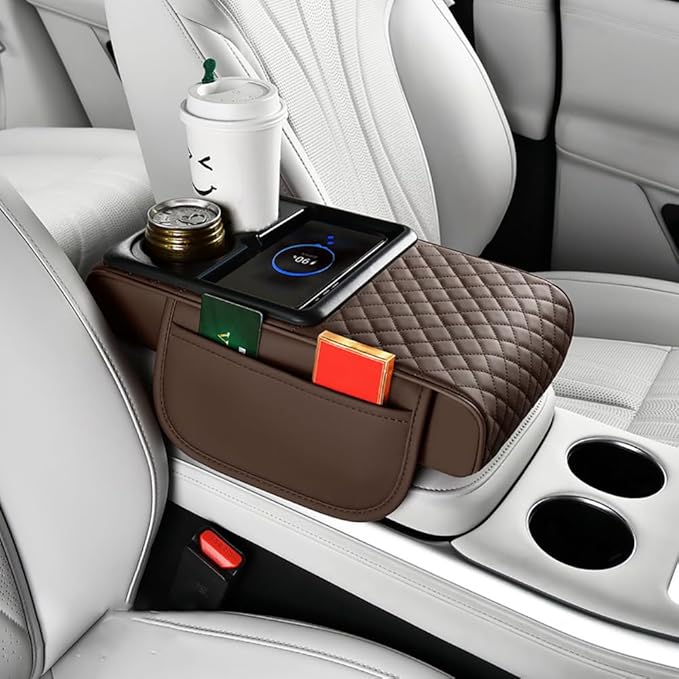 Armrest Cover for Car for GMC Sonoma 2000-2004, 4 in 1 Storage Box Pad with Cup Holders, Center Console Cover Cushion Heightening Pad,C