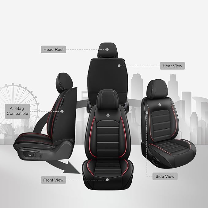 JOJ Car Seat Cover for Nissan Armada Seat Covers for Cars 2004-2026,Leather Waterproof Car Seat Covers Full Set,All Weather Tech Car Seat Protector,8 Seats Black Red