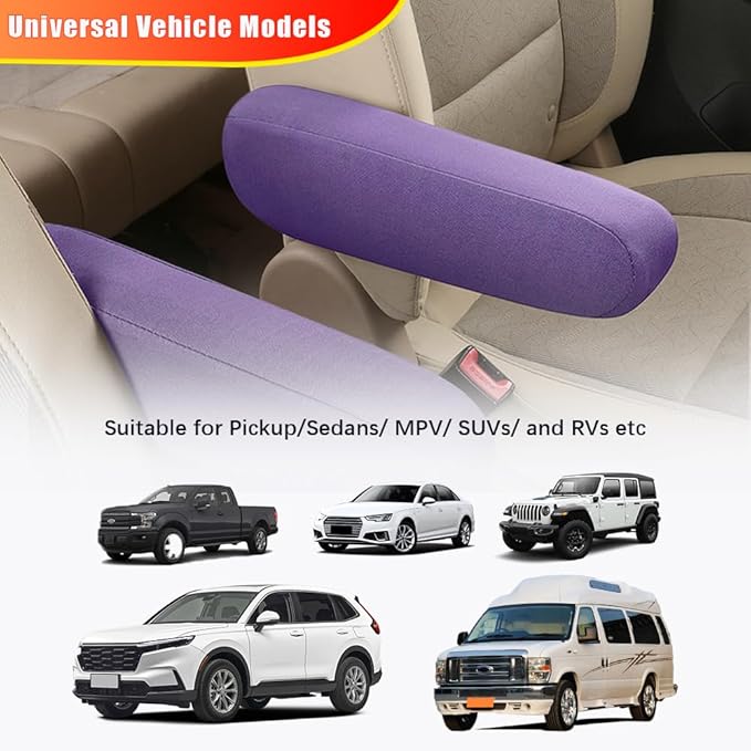 Smeyta 2PC Car Front Seat Armrest Covers,Universal Size Seat Arm Rest Cover,Flat Cloth Fabric Armrest Cover,Car Interior Accessories(Purple,1Pair)