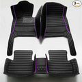 KaiLaiCarCustom Automotive Car Floor Mats for 99.99% Sedan SUV Sports Car Men Women Protection Full Coverage Pads Anti-Slip Leather Floor Lining… (Black+Purple Bars)