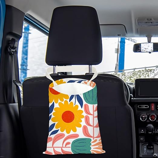 Pykfrhh Danish Floral Car Trash Can, Car Trash Bag Hanging, Waterproof Cars Back Seat Hanging Organizer and Storage Trash Bags for Vehicle Travelling Camping